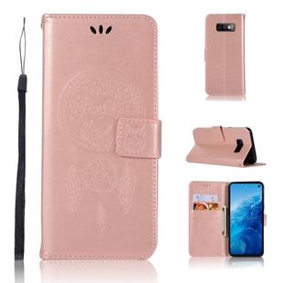 Wind Chime Owl Embossing Pattern Horizontal Flip Leather Case with Holder & Card Slots & Wallet For Galaxy S10e(Rose Gold)