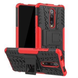 Tire Texture TPU+PC Shockproof Protective Case with Holder for Xiaomi Mi 9T / 9T Pro / Redmi K20 / K20 Pro(Red)
