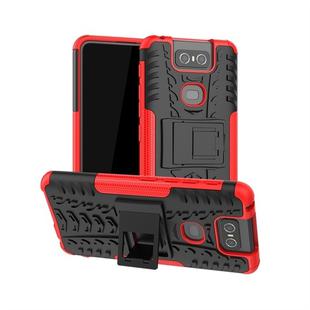 Tire Texture TPU+PC Shockproof Protective Case with Holder for Asus Zenfone 6 ZS630KL(Red)