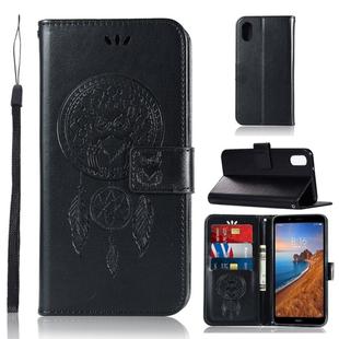 Wind Chime Owl Embossing Pattern Horizontal Flip Leather Case with Holder & Card Slots & Wallet For Xiaomi Redmi 7A(Black)