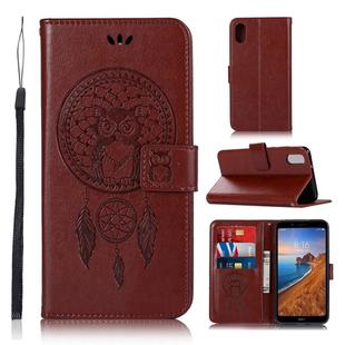 Wind Chime Owl Embossing Pattern Horizontal Flip Leather Case with Holder & Card Slots & Wallet For Xiaomi Redmi 7A(Brown)