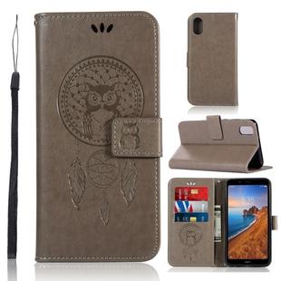 Wind Chime Owl Embossing Pattern Horizontal Flip Leather Case with Holder & Card Slots & Wallet For Xiaomi Redmi 7A(Grey)