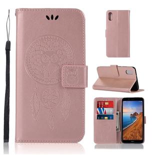 Wind Chime Owl Embossing Pattern Horizontal Flip Leather Case with Holder & Card Slots & Wallet For Xiaomi Redmi 7A(Rose Gold)