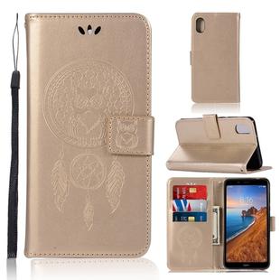 Wind Chime Owl Embossing Pattern Horizontal Flip Leather Case with Holder & Card Slots & Wallet For Xiaomi Redmi 7A(Gold)