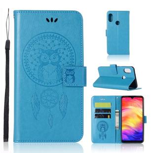 Wind Chime Owl Embossing Pattern Horizontal Flip Leather Case with Holder & Card Slots & Wallet For Xiaomi Redmi Note 7(Blue)