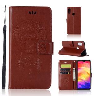 Wind Chime Owl Embossing Pattern Horizontal Flip Leather Case with Holder & Card Slots & Wallet For Xiaomi Redmi Note 7(Brown)