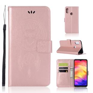 Wind Chime Owl Embossing Pattern Horizontal Flip Leather Case with Holder & Card Slots & Wallet For Xiaomi Redmi Note 7(Rose Gold)