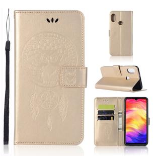 Wind Chime Owl Embossing Pattern Horizontal Flip Leather Case with Holder & Card Slots & Wallet For Xiaomi Redmi Note 7(Gold)