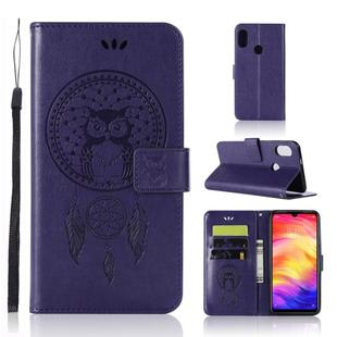 Wind Chime Owl Embossing Pattern Horizontal Flip Leather Case with Holder & Card Slots & Wallet For Xiaomi Redmi Note 7(Purple)