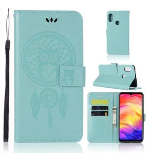 Wind Chime Owl Embossing Pattern Horizontal Flip Leather Case with Holder & Card Slots & Wallet For Xiaomi Redmi 7(Green)
