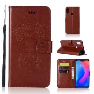 Wind Chime Owl Embossing Pattern Horizontal Flip Leather Case with Holder & Card Slots & Wallet For Xiaomi Redmi Note 6(Brown)