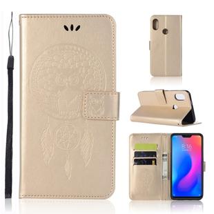 Wind Chime Owl Embossing Pattern Horizontal Flip Leather Case with Holder & Card Slots & Wallet For Xiaomi Redmi Note 6(Gold)