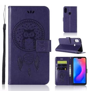 Wind Chime Owl Embossing Pattern Horizontal Flip Leather Case with Holder & Card Slots & Wallet For Xiaomi Redmi Note 6(Purple)