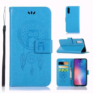 Wind Chime Owl Embossing Pattern Horizontal Flip Leather Case with Holder & Card Slots & Wallet For Xiaomi Mi 9(Blue)
