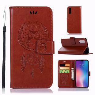 Wind Chime Owl Embossing Pattern Horizontal Flip Leather Case with Holder & Card Slots & Wallet For Xiaomi Mi 9(Brown)