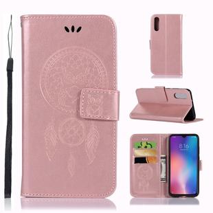 Wind Chime Owl Embossing Pattern Horizontal Flip Leather Case with Holder & Card Slots & Wallet For Xiaomi Mi 9(Rose Gold)