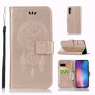 Wind Chime Owl Embossing Pattern Horizontal Flip Leather Case with Holder & Card Slots & Wallet For Xiaomi Mi 9(Gold)