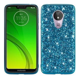 Plating Glittery Powder Shockproof TPU Case For Motorola Moto G7 Play(Blue)