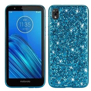 Plating Glittery Powder Shockproof TPU Case For Motorola Moto E6(Blue)