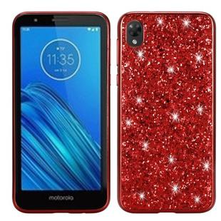 Plating Glittery Powder Shockproof TPU Case For Motorola Moto E6(Red)