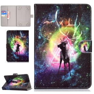 Colored Pattern Drawing Horizontal Flip PU Leather Case with Three-folding Holder for 10 inch Tablet PC(Nebula deer)