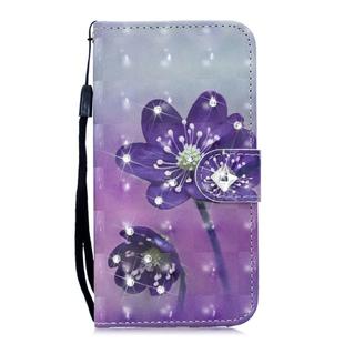 3D Diamond Encrusted Painting Pattern Coloured Drawing Horizontal Flip PU Leather Case with Holder & Card Slots & Wallet For Galaxy S10(Purple Flower)