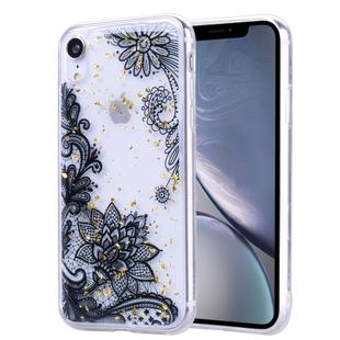 Gold Foil Style Dropping Glue TPU Soft Protective Case for iPhone XR(Black Lace)