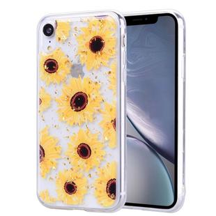 Gold Foil Style Dropping Glue TPU Soft Protective Case for iPhone XR(Sunflower)