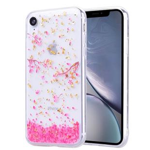 Gold Foil Style Dropping Glue TPU Soft Protective Case for iPhone XR(Sakura)