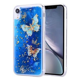 Gold Foil Style Dropping Glue TPU Soft Protective Case for iPhone XR(Blue Butterfly)