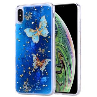 Gold Foil Style Dropping Glue TPU Soft Protective Case for iPhone XS Max(Blue Butterfly)