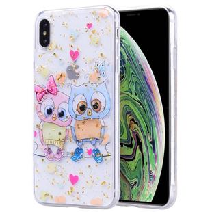 Gold Foil Style Dropping Glue TPU Soft Protective Case for iPhone XS / X(Loving Owl)