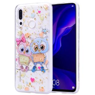 Cartoon Pattern Gold Foil Style Dropping Glue TPU Soft Protective Case for Huawei Y7 (2019)(Loving Owl)