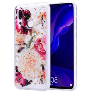 Cartoon Pattern Gold Foil Style Dropping Glue TPU Soft Protective Case for Huawei Y7 (2019)(Flower)