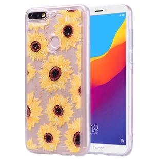 Cartoon Pattern Gold Foil Style Dropping Glue TPU Soft Protective Case for Huawei Honor 7C(Sunflower)