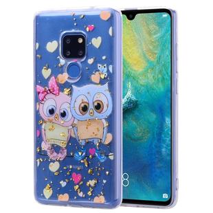 Cartoon Pattern Gold Foil Style Dropping Glue TPU Soft Protective Case for Huawei Mate 20(Loving Owl)