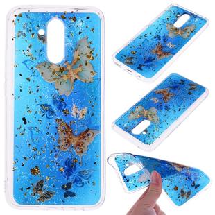 Cartoon Pattern Gold Foil Style Dropping Glue TPU Soft Protective Case for Huawei Mate20 Lite(Blue Butterfly)