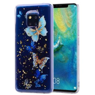 Cartoon Pattern Gold Foil Style Dropping Glue TPU Soft Protective Case for Huawei Mate20 Pro(Blue Butterfly)
