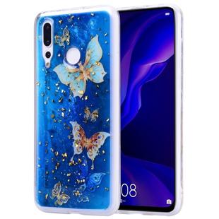 Cartoon Pattern Gold Foil Style Dropping Glue TPU Soft Protective Case for Huawei Nova 4(Blue Butterfly)