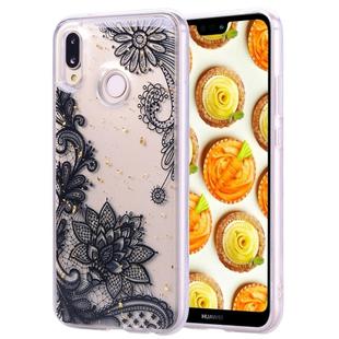 Cartoon Pattern Gold Foil Style Dropping Glue TPU Soft Protective Case for Huawei P20 Lite(Black Lace)