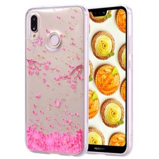 Cartoon Pattern Gold Foil Style Dropping Glue TPU Soft Protective Case for Huawei P20 Lite(Sakura)