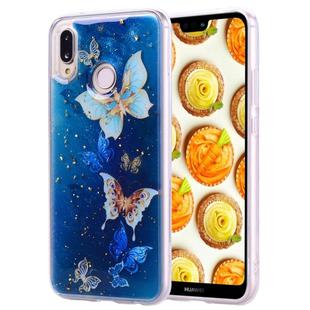 Cartoon Pattern Gold Foil Style Dropping Glue TPU Soft Protective Case for Huawei P20 Lite(Blue Butterfly)