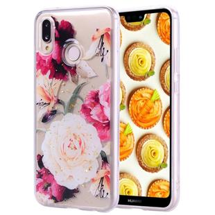Cartoon Pattern Gold Foil Style Dropping Glue TPU Soft Protective Case for Huawei P20 Lite(Flower)