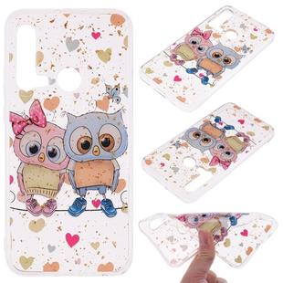 Cartoon Pattern Gold Foil Style Dropping Glue TPU Soft Protective Case for Huawei P20 Lite (2019)(Loving Owl)