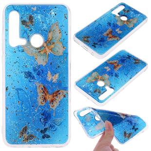 Cartoon Pattern Gold Foil Style Dropping Glue TPU Soft Protective Case for Huawei P20 Lite (2019)(Blue Butterfly)