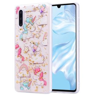Cartoon Pattern Gold Foil Style Dropping Glue TPU Soft Protective Case for Huawei P30(Pony)
