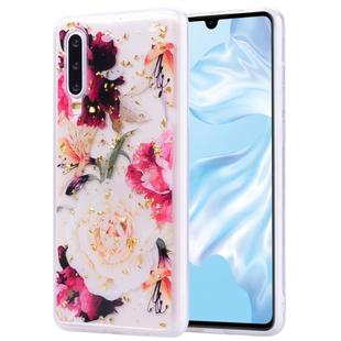 Cartoon Pattern Gold Foil Style Dropping Glue TPU Soft Protective Case for Huawei P30(Flower)