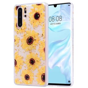 Cartoon Pattern Gold Foil Style Dropping Glue TPU Soft Protective Case for Huawei P30 Pro(Sunflower)