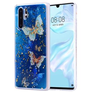 Cartoon Pattern Gold Foil Style Dropping Glue TPU Soft Protective Case for Huawei P30 Pro(Blue Butterfly)