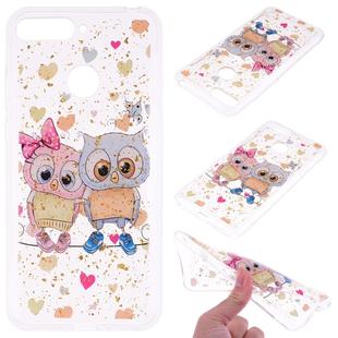 Cartoon Pattern Gold Foil Style Dropping Glue TPU Soft Protective Case for Huawei Y6 (2018)(Loving Owl)